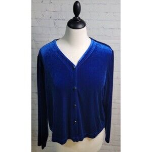 Bechamel Women's Sweater Cardigan Royal Blue Sz PM V Neck Rhinestone Buttons